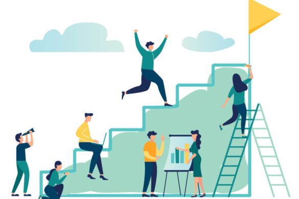An illustration of climbing the ladder of success.