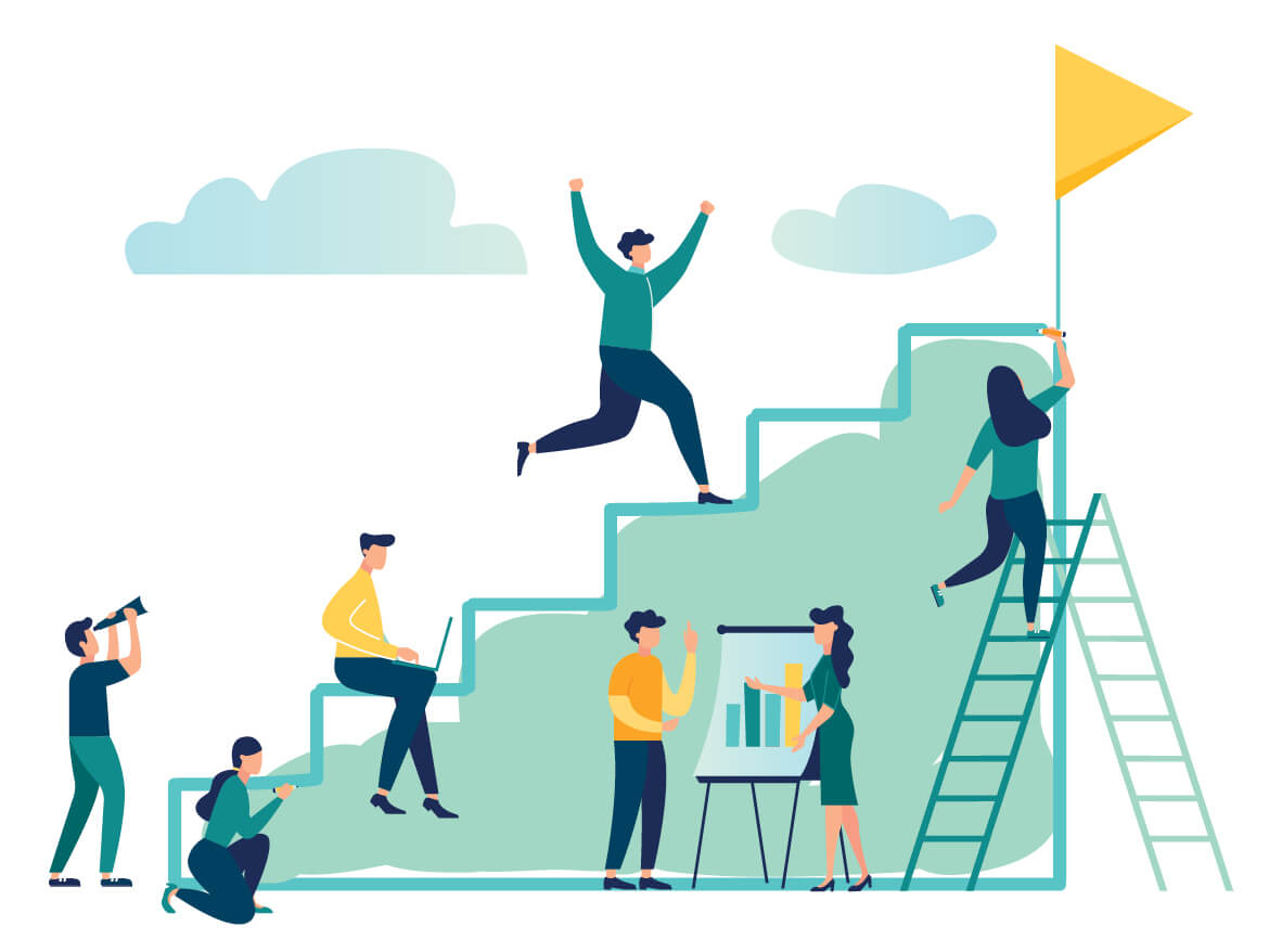 An illustration of climbing the ladder of success.