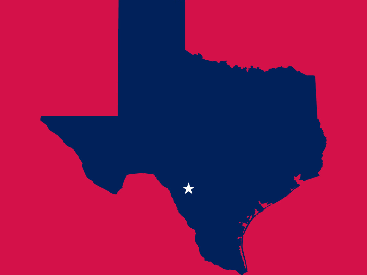 Uvalde marked with a star on a map of Texas.