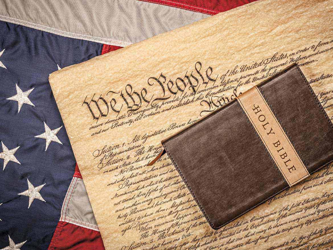 The American Flag, Constitution and Bible.