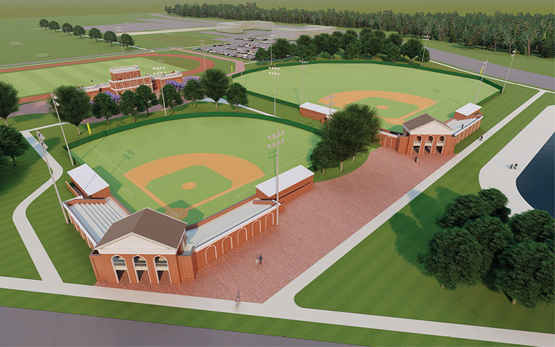 Baseball and softball fields architectural rendering: "Royals Rise" campaign