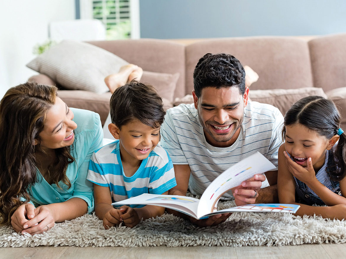 family reading together.